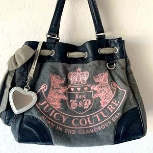 Juicy Couture Grey velour w/pink embroidery bag